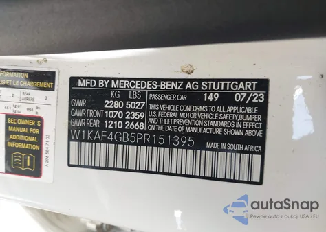 2023 Mercedes-Benz C 300 Sedan from USA, damaged, VIN W1KAF4GB5PR151395